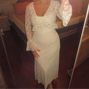 Elegant White Lace Dress with Cardigan